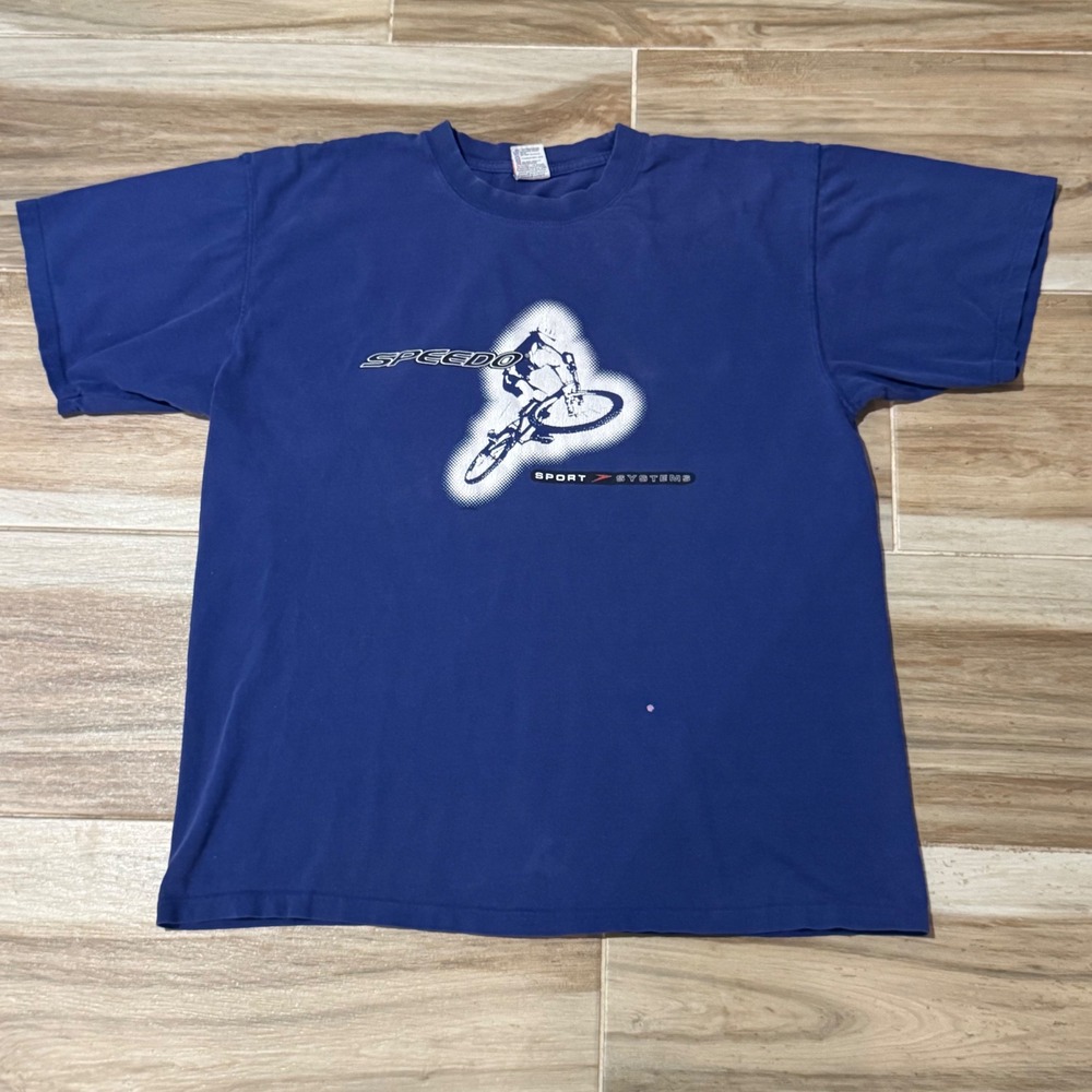 Vintage Speedo Sport Systems Mountain Bike T-Shirt Blue Mens Large 90s Cotton